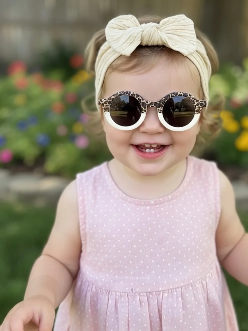 Kids Cream Bow Headband - And Leopard Retro Style prints Sunglasses Set